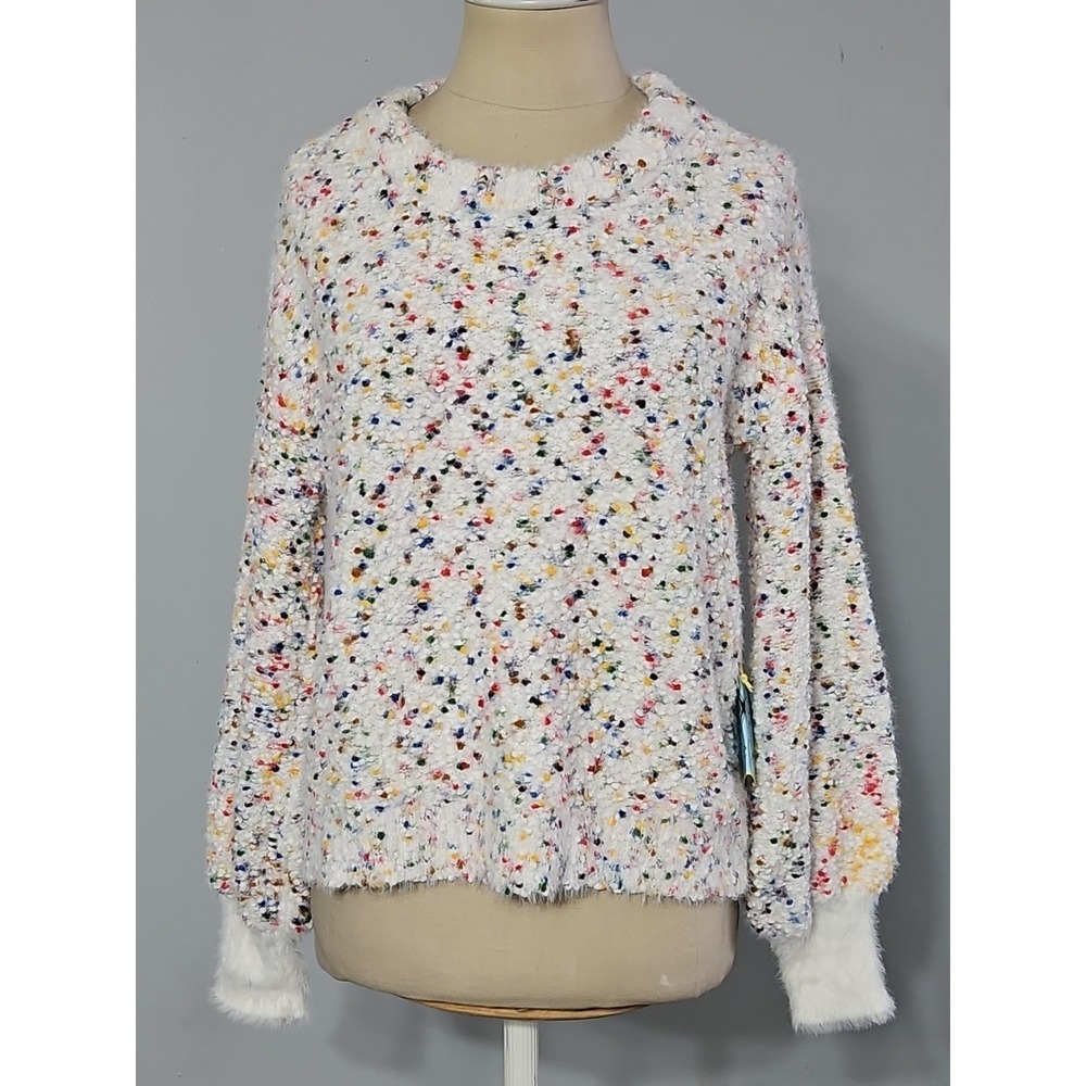 CeCe Women's Speckled Rainbow Confetti Bishop Sleeve Sweater Small - Picture 2 of 10